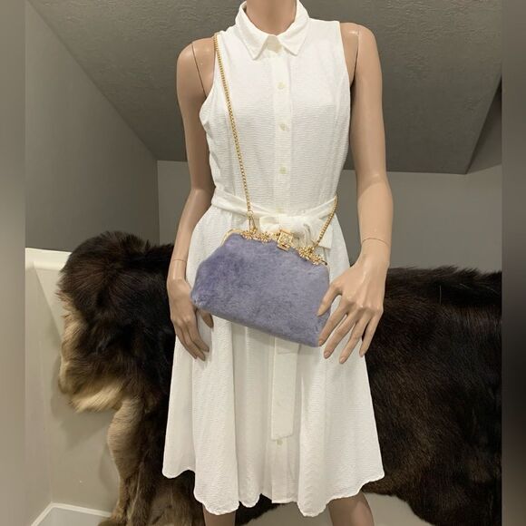 Genuine Shearling Leather Handmade Top Handle Metal Frame Bag & Small Clutch Set - Picture 6 of 16